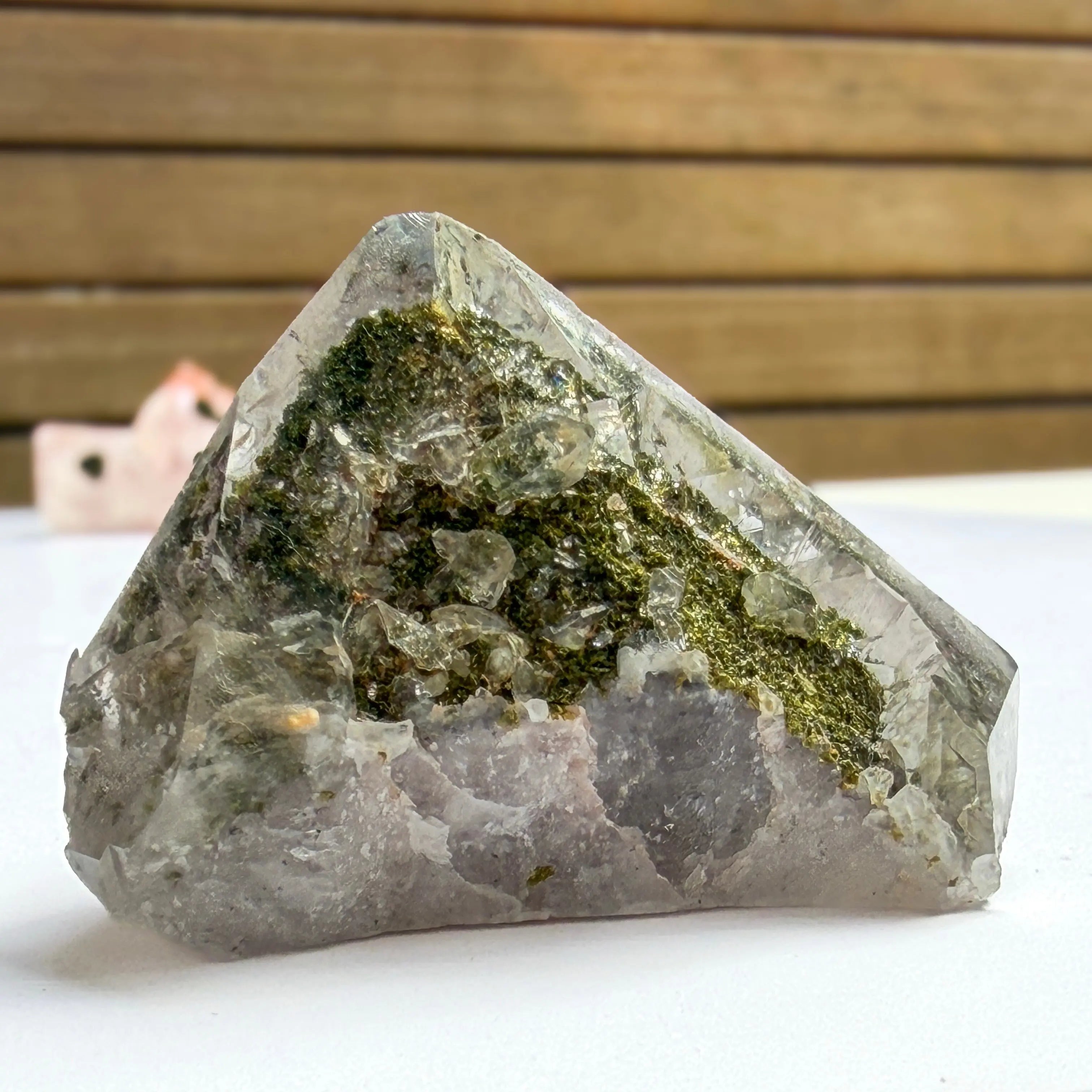 Garden Amethyst - Epidote Gemstone, Hematite Inclusion view 4